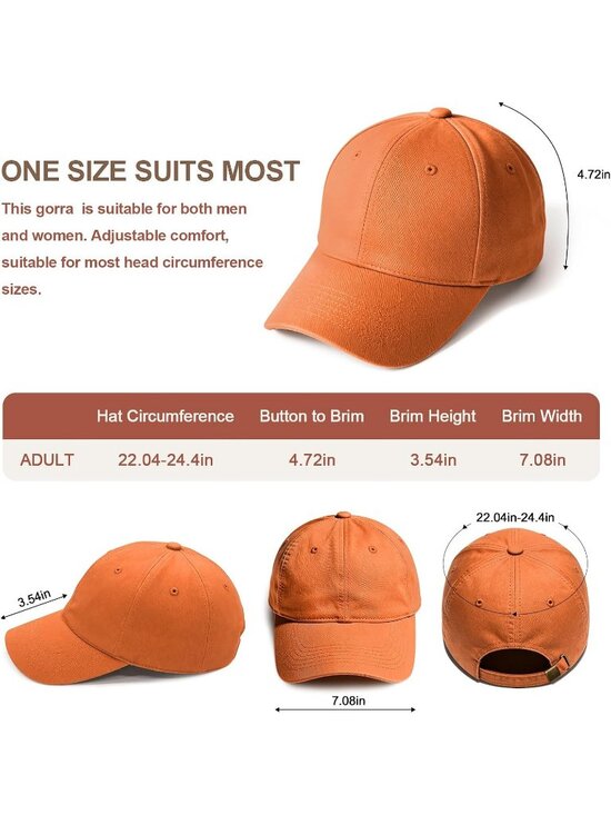 Unisex Orange Adjustable Low Profile Base Ball Cap Vintage Hat for Daily Use main image 7